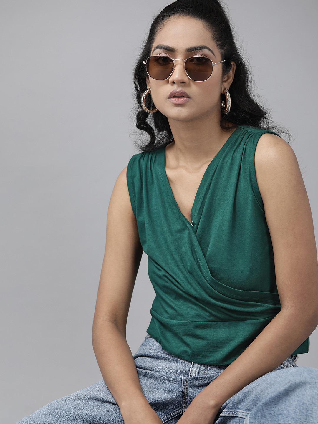 Buy Roadster Women Green Wrap Crop Top Tops for Women 14935430 Myntra