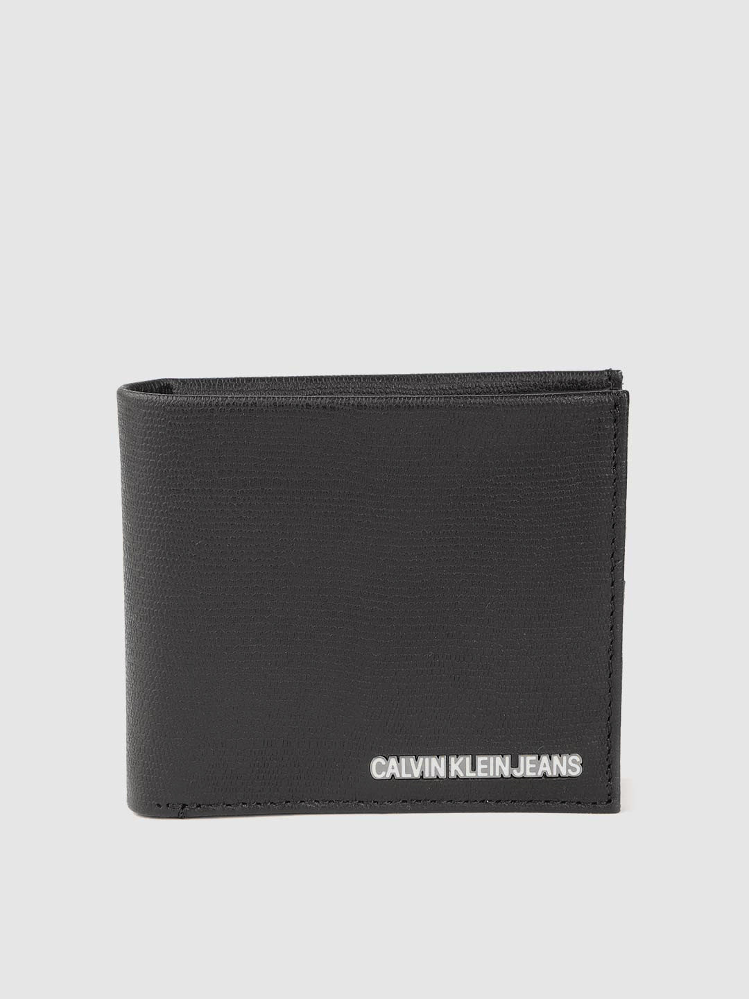 Buy Calvin Klein Men Black Animal Textured Leather Two Fold Wallet