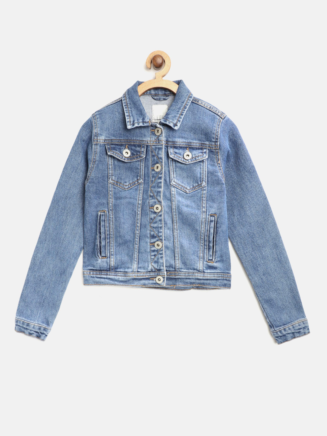 Girls Navy Blue Solid Denim Jacket