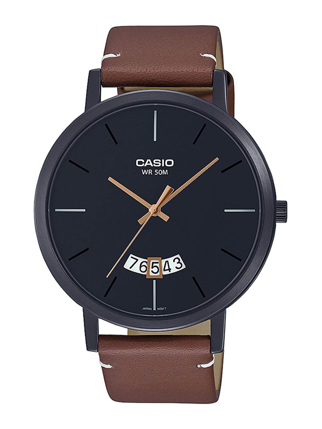 casio black leather strap watch