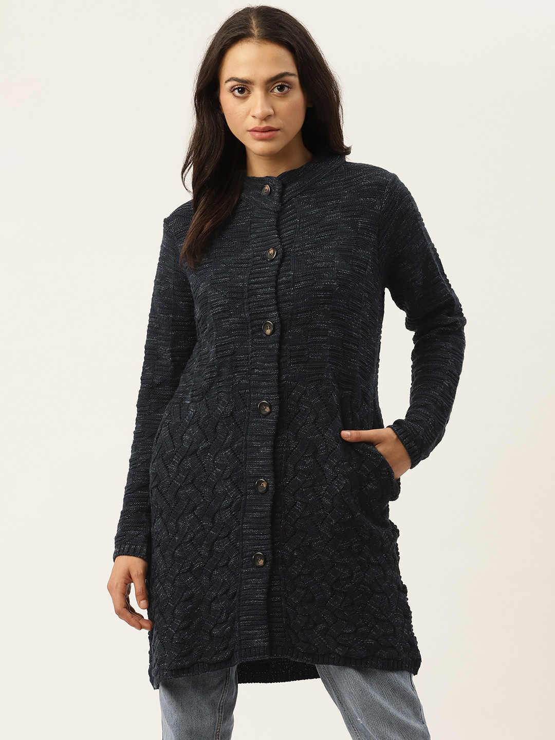 Buy American Eye Women Navy Blue Longline Cardigan Sweaters for Women