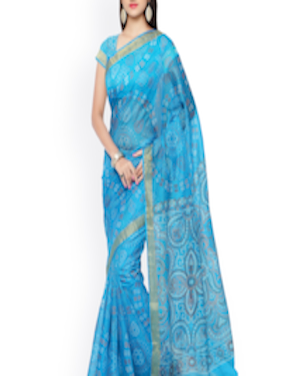 Buy Rajnandini Blue Kota Silk & Cotton Bandhani Print Saree - Sarees ...
