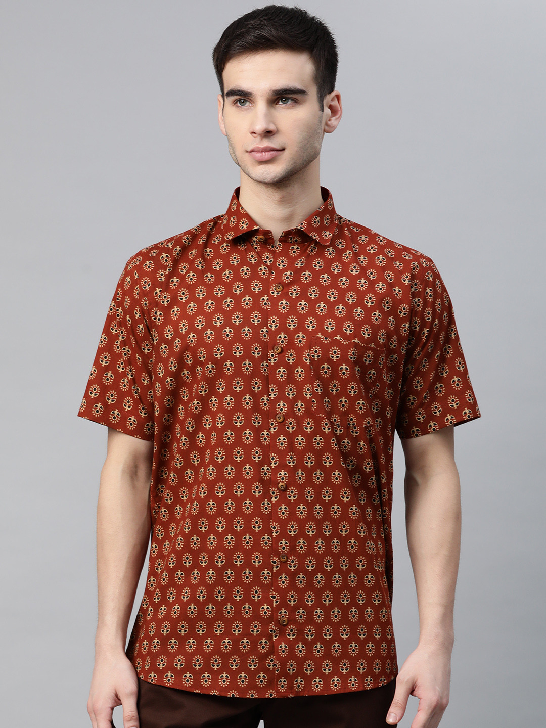 Millennial Men Black & Red Cotton Half Sleeve Shirt For Men-Mmh0167