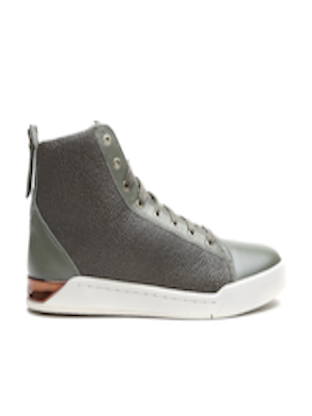 Buy DIESEL Men Olive Green Textured Leather Mid Top Sneakers - Casual ...