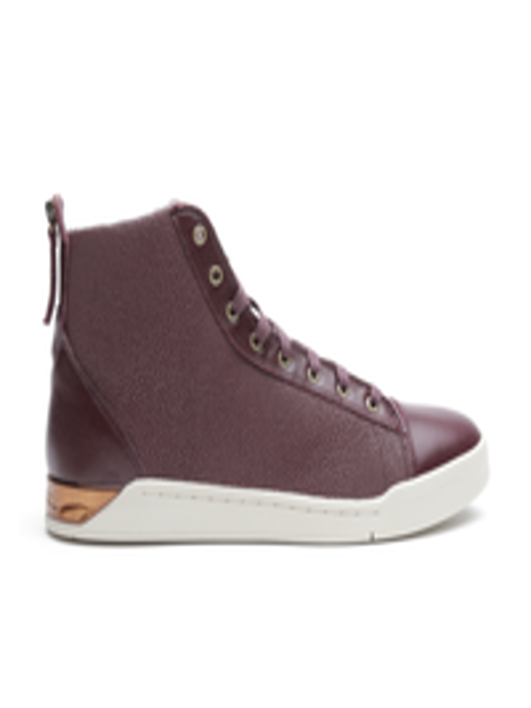 Buy DIESEL Men Burgundy Textured Leather Mid Top Sneakers - Casual ...