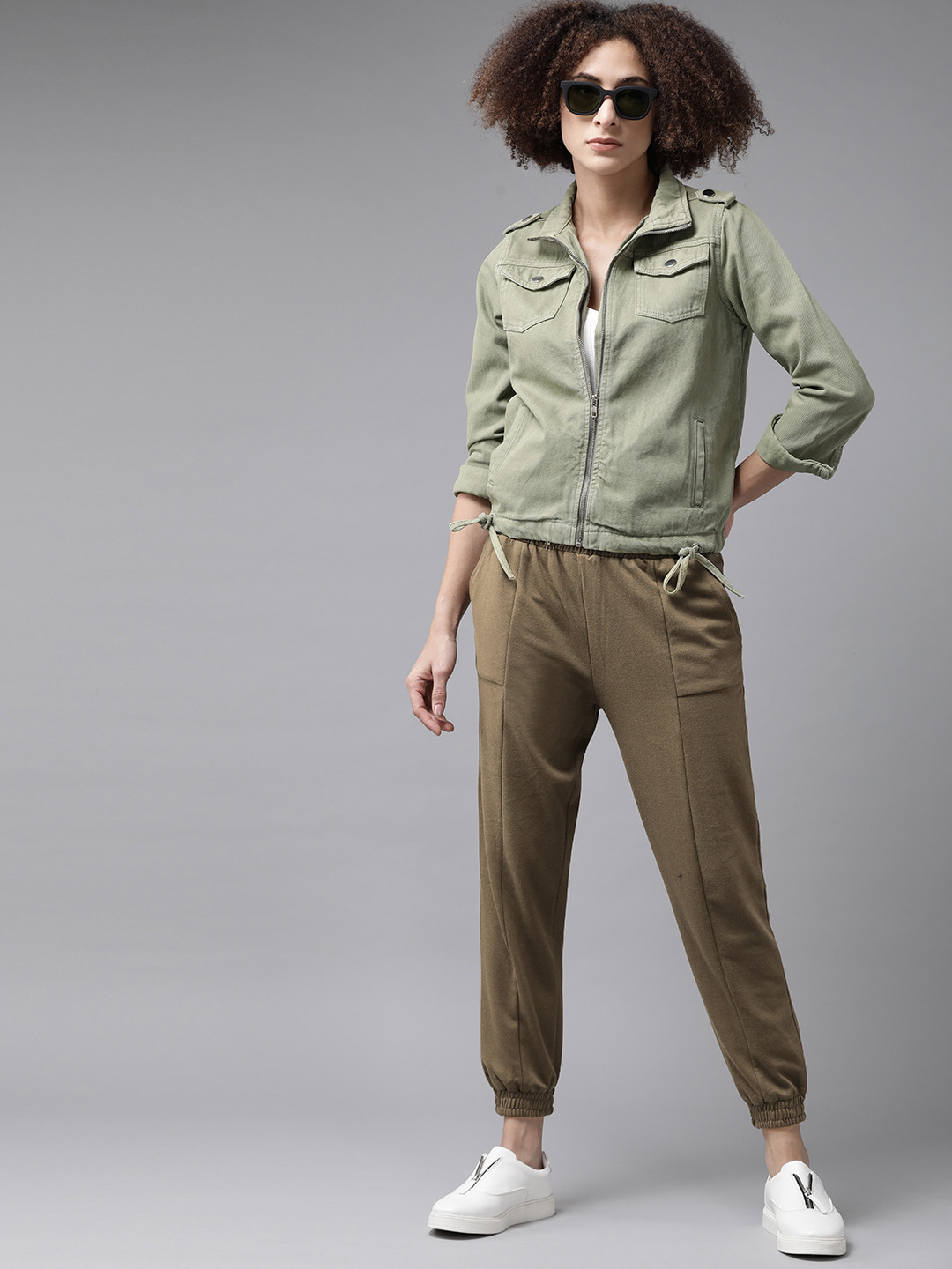 Buy Roadster Women Olive Green Solid Joggers Track Pants for Women