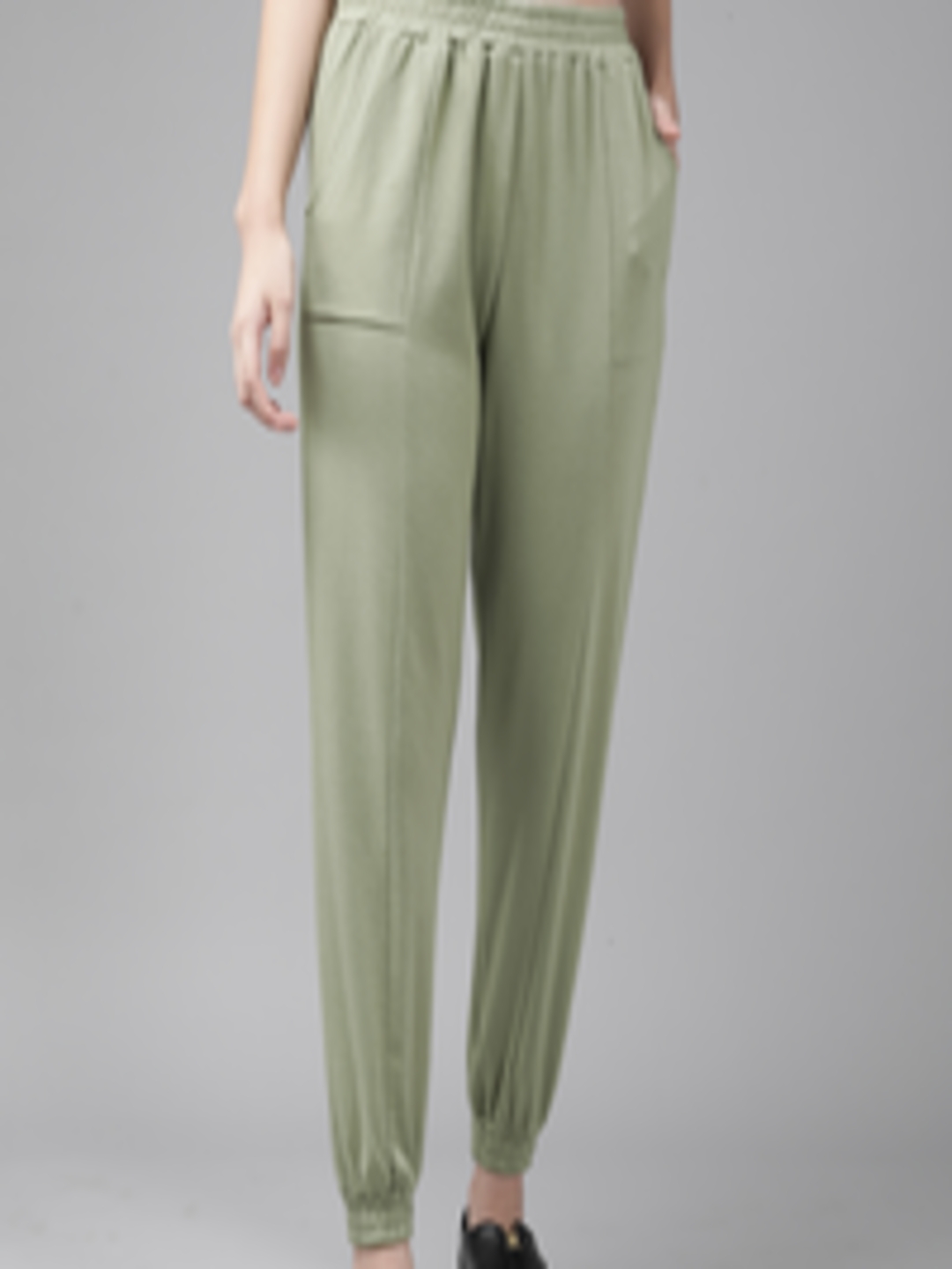 Buy Roadster Women Olive Green Solid Cotton Joggers - Track Pants for ...