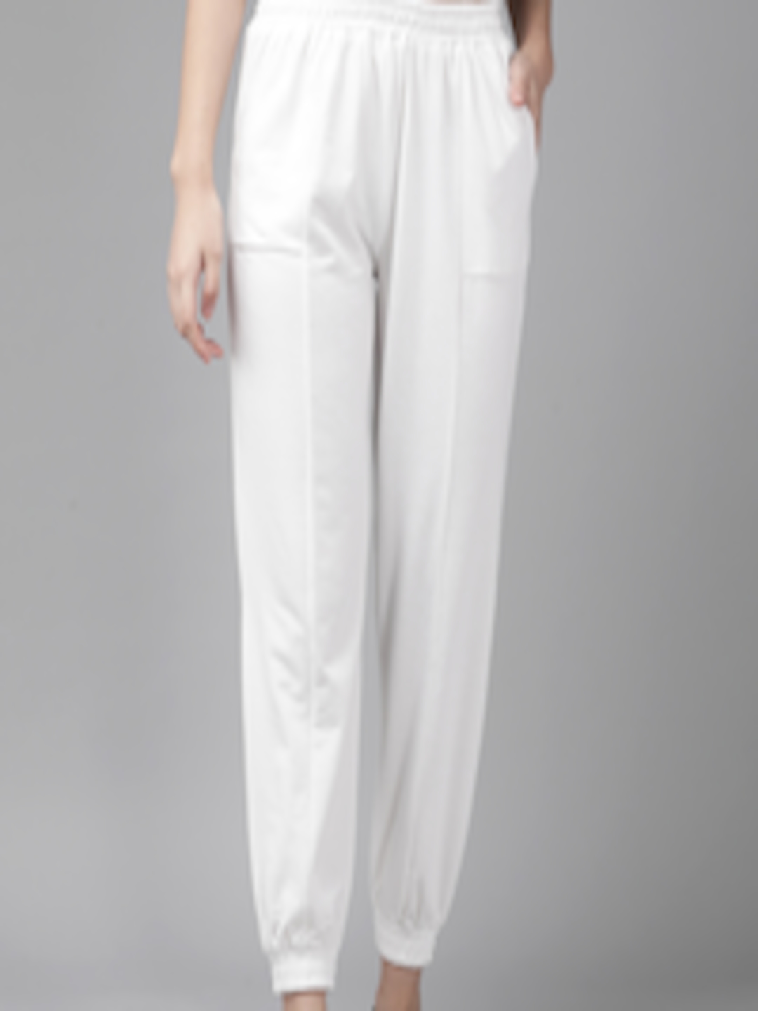 Buy Roadster Women White Solid Straight Fit Cropped Joggers - Track ...