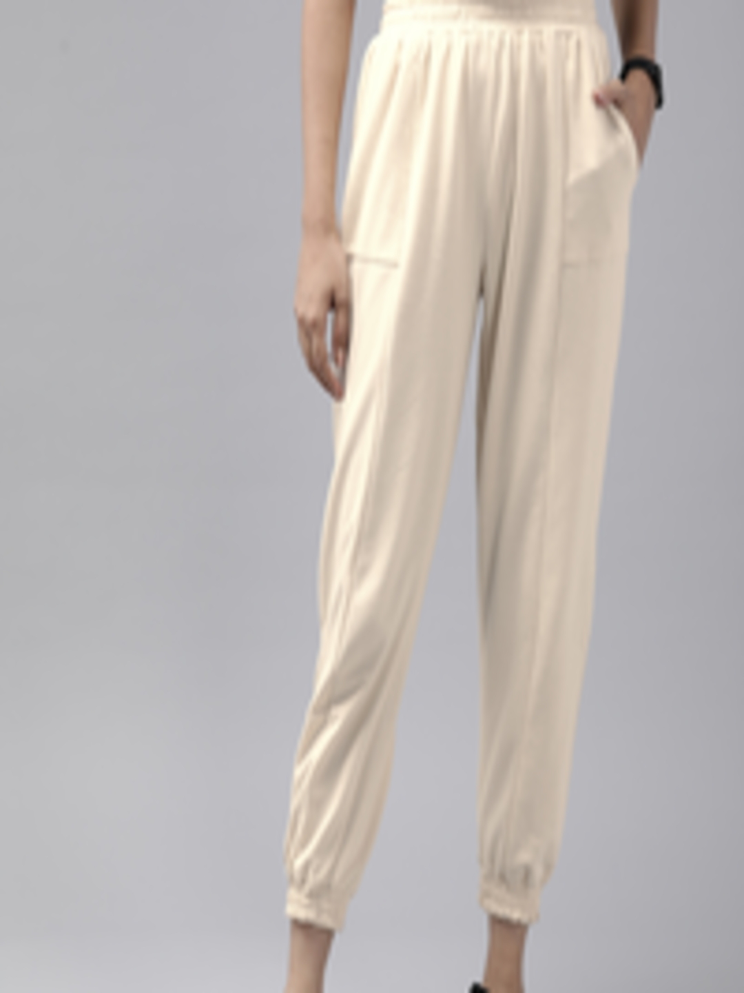 Buy Roadster Women Cream Coloured Solid Cropped Joggers - Track Pants ...