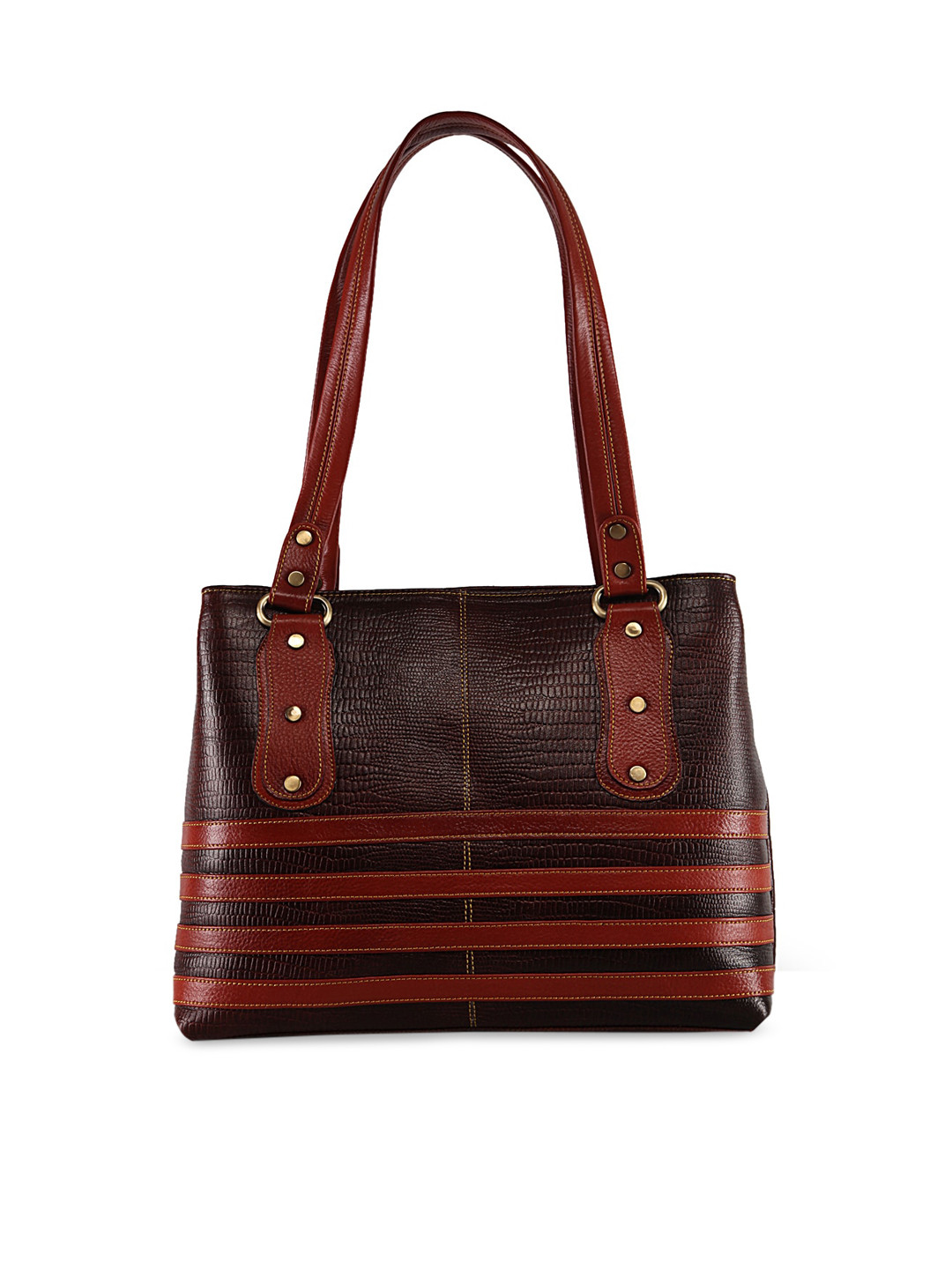 Buy GENWAYNE Brown Textured Leather Shopper Shoulder Bag Handbags for
