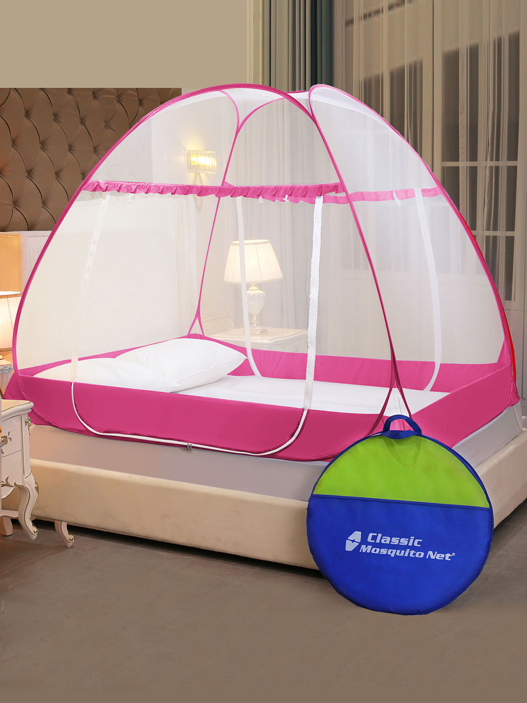 Buy Classic Mosquito Net White & Pink Sheer King Size Double Bed