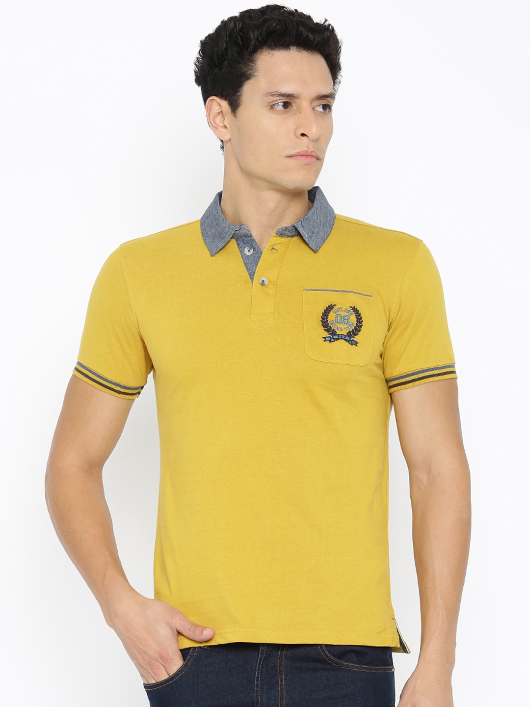 Buy People Men Mustard Yellow Solid Polo Pure Cotton T Shirt - Tshirts ...