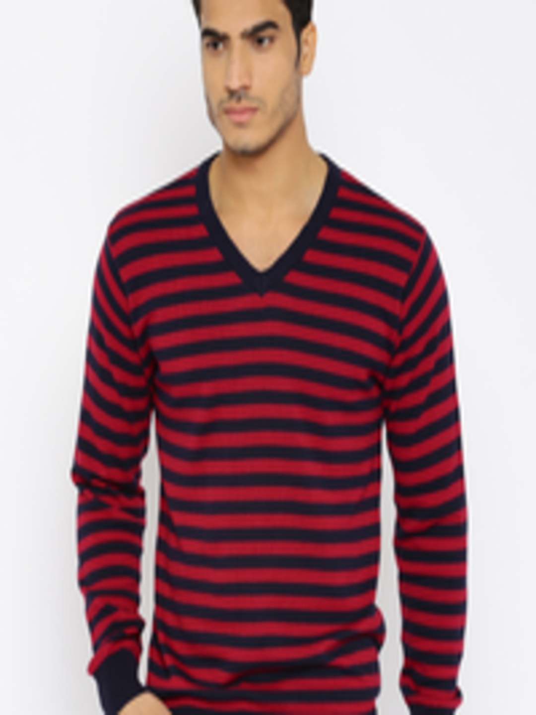 Buy People Men Navy & Red Striped Sweater - Sweaters for Men 1496094 ...