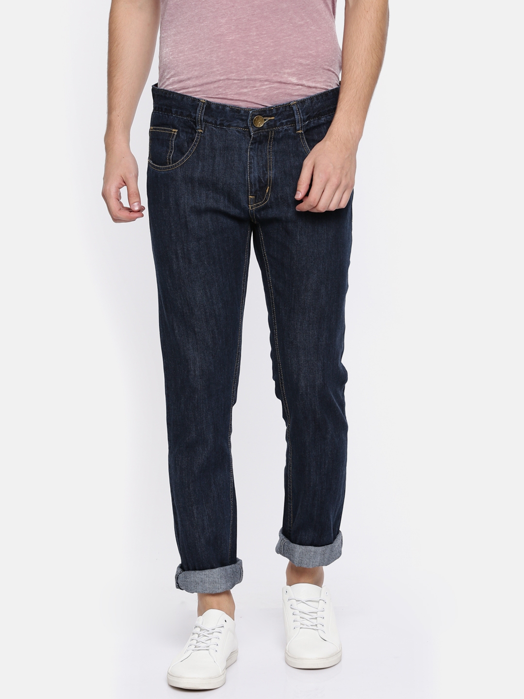 Buy People Men Navy Blue Slim Fit Mid Rise Clean Look Jeans - Jeans for ...