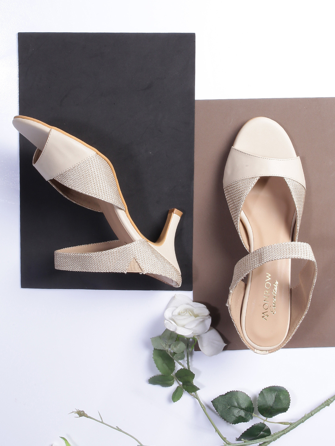 Buy Monrow Cream Coloured Textured PU Kitten Heels Heels for Women