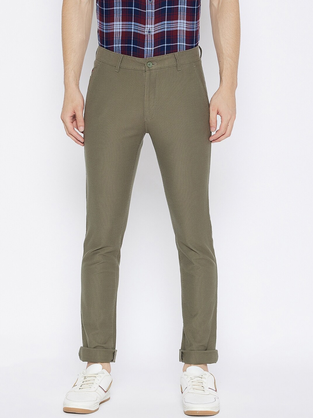 Buy Crimsoune Club Men Olive Green Slim Fit Trousers - Trousers for Men ...
