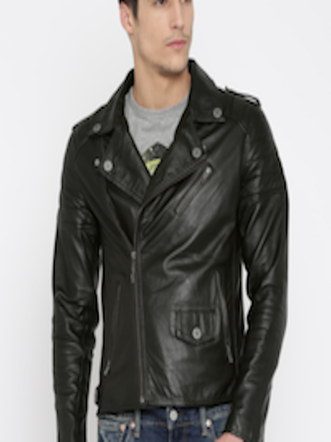 Buy Ed Hardy Black Leather Jacket - Jackets for Men 1496566 | Myntra