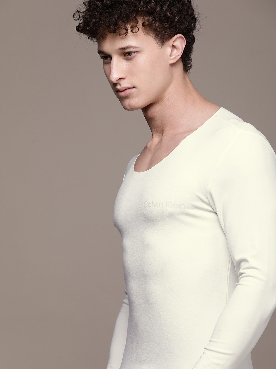 Buy Calvin Klein Underwear Men Off White Solid Round Neck Lounge T