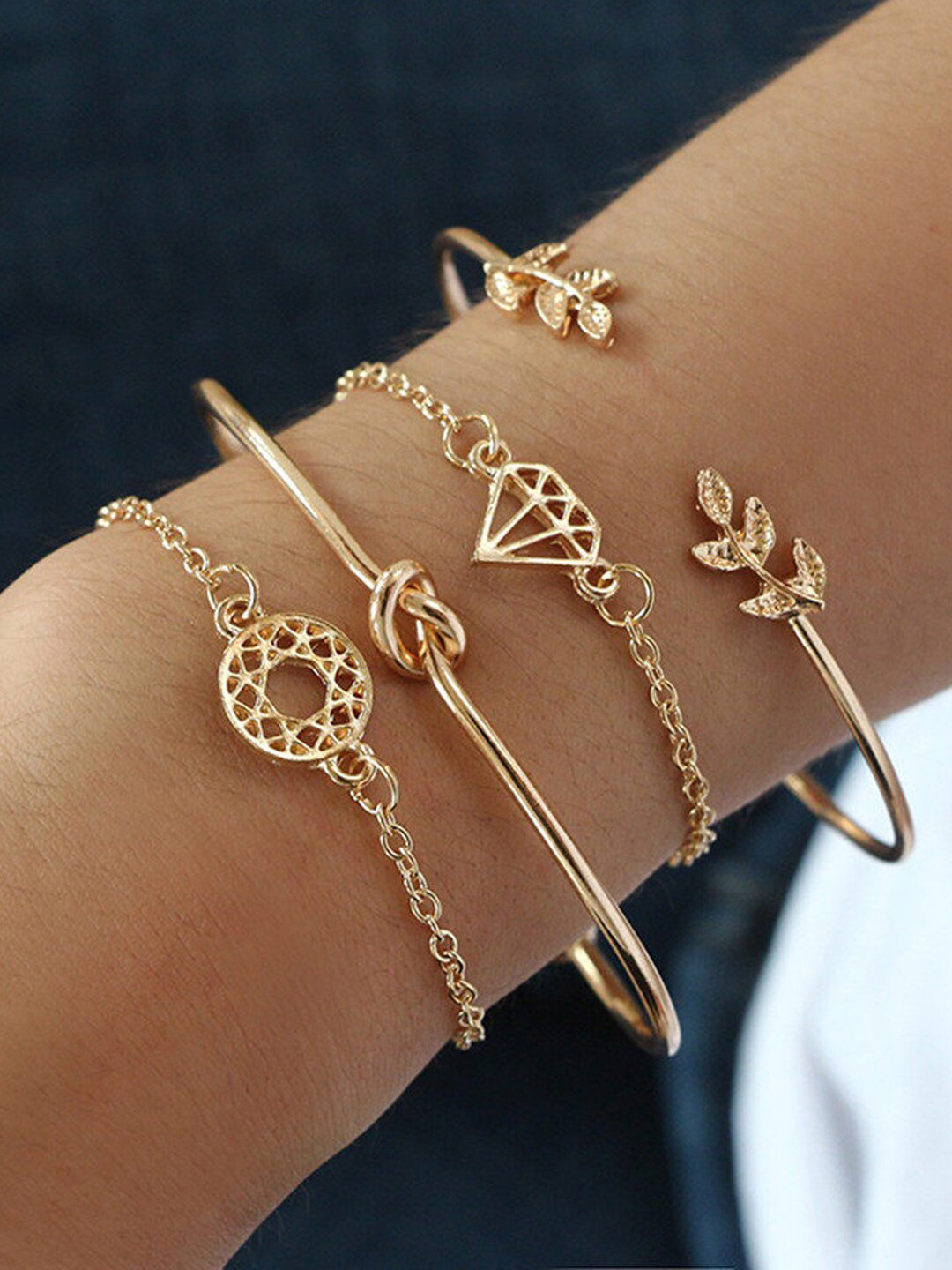 Buy Shining Diva Fashion Women Set Of 4 Gold Plated Charm Bracelet