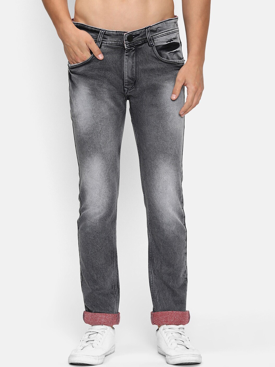 Buy V2 Value & Variety Men Grey Regular Fit Mid Rise Heavy Fade Jeans ...