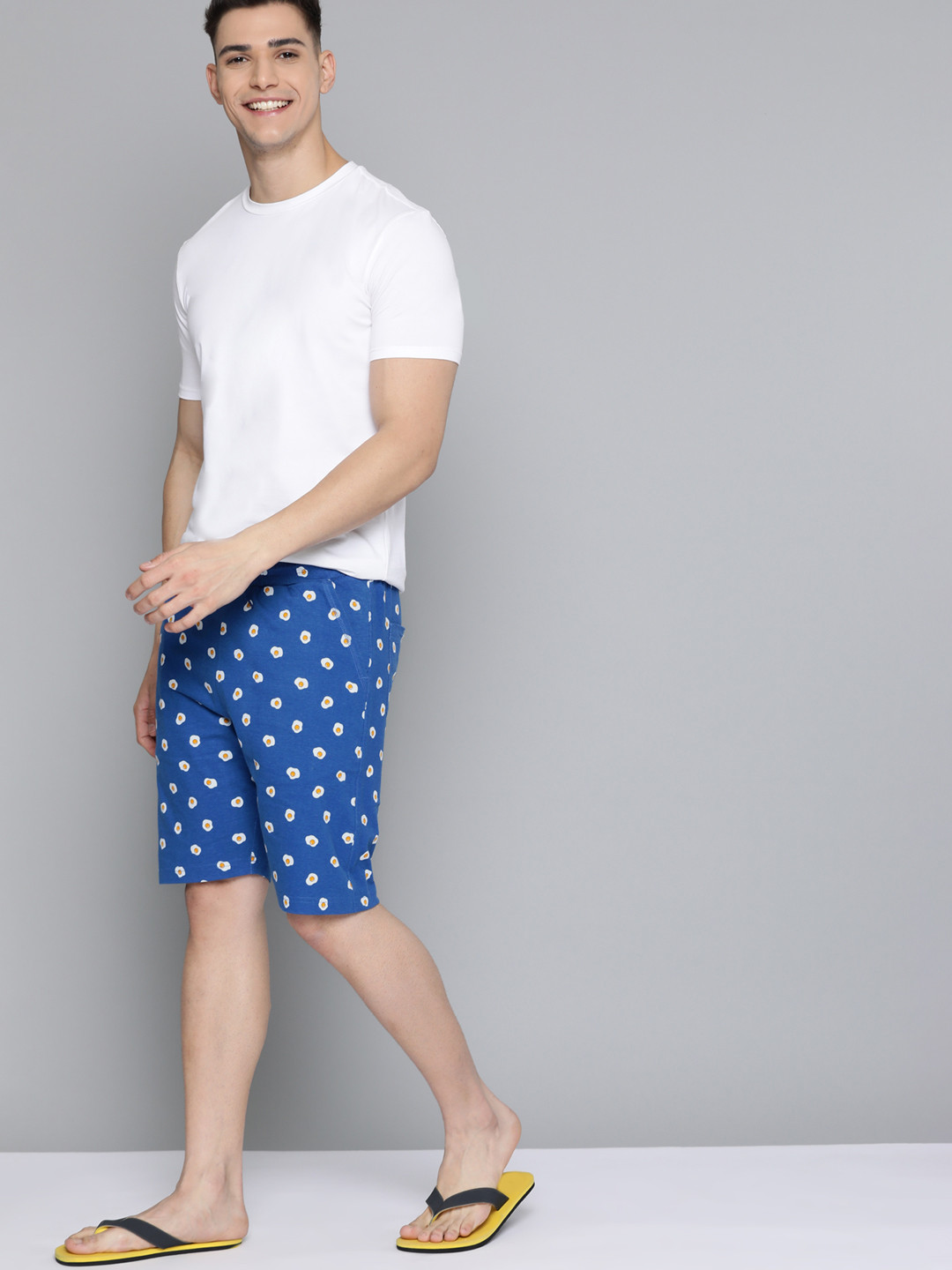 Buy Mast & Harbour Men Blue & White Pure Cotton Printed Lounge Shorts