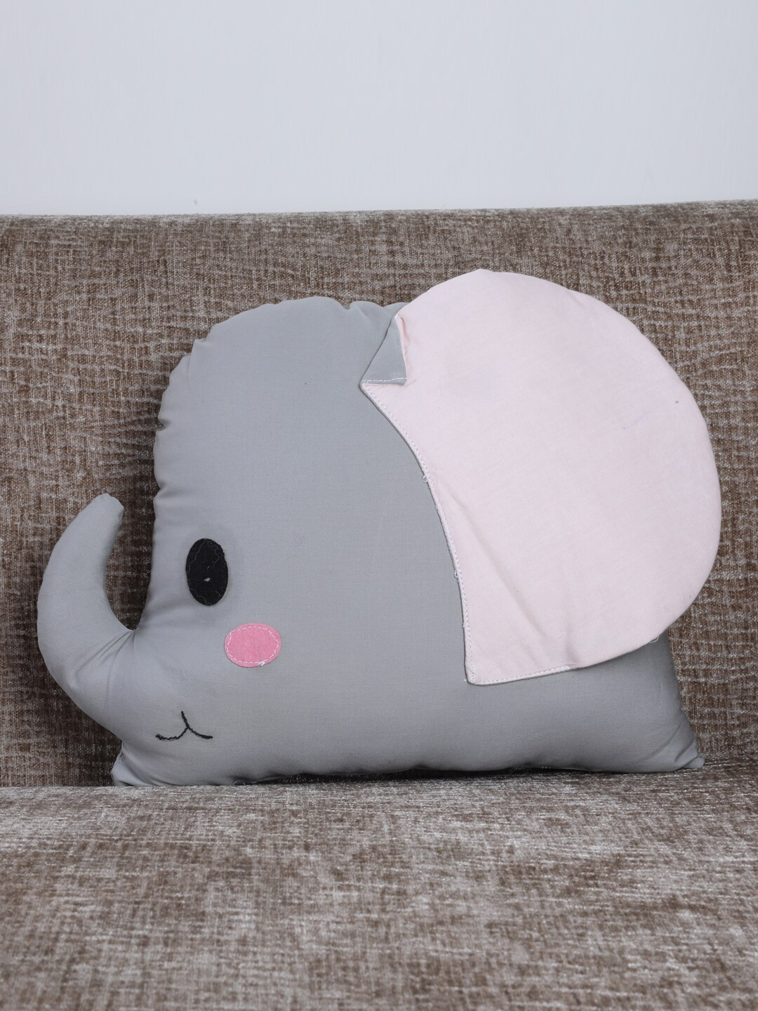Buy YK Kids Grey & Rose Elephant Cotton Cushion Cushions for Unisex
