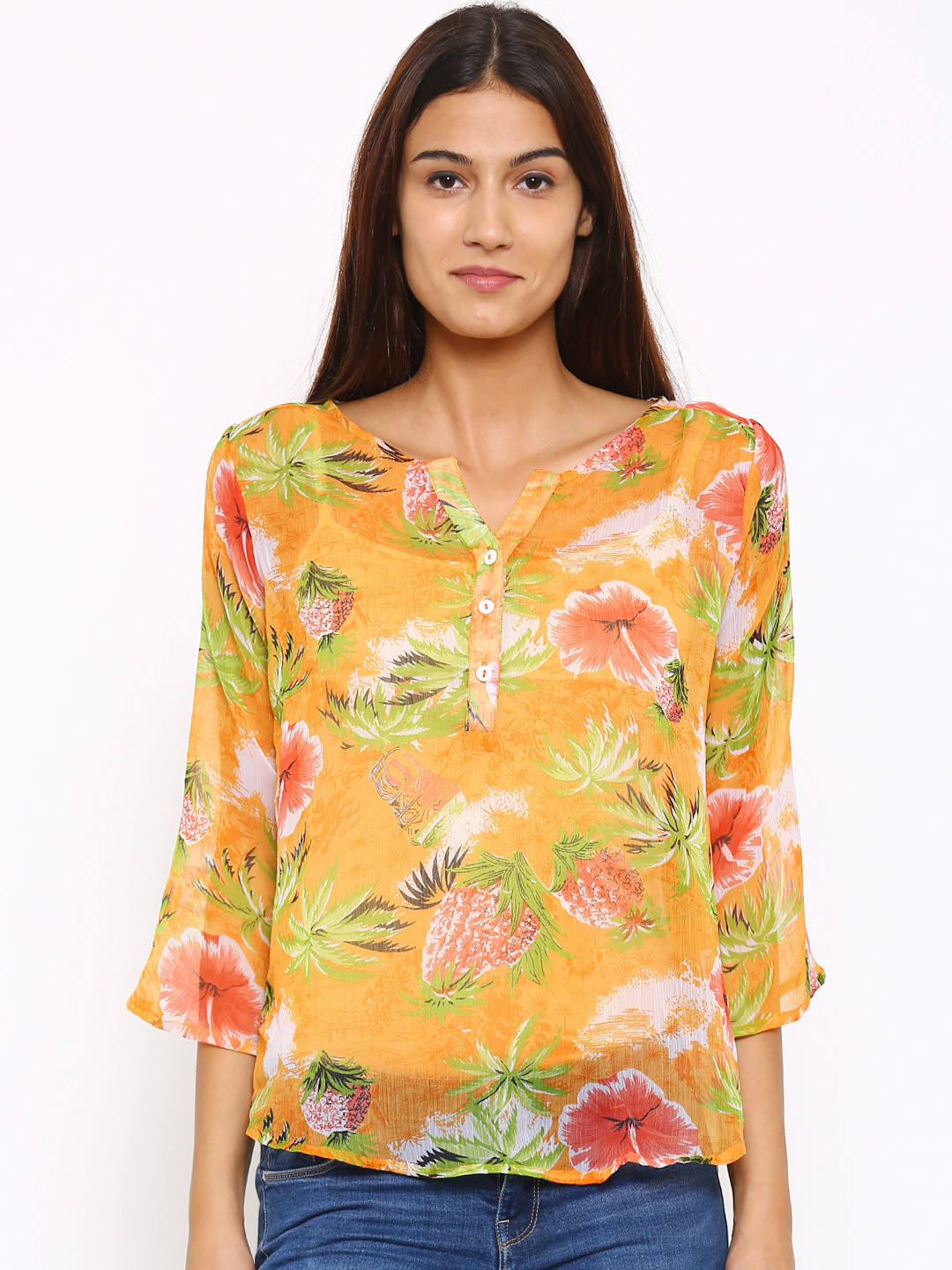 Buy Style Quotient Women Orange Printed Top Tops for Women 1496909