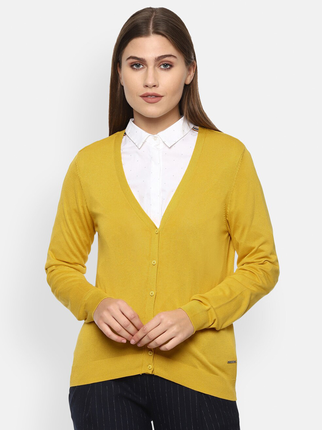 Buy Van Heusen Woman Women Yellow Cardigan Sweaters for Women
