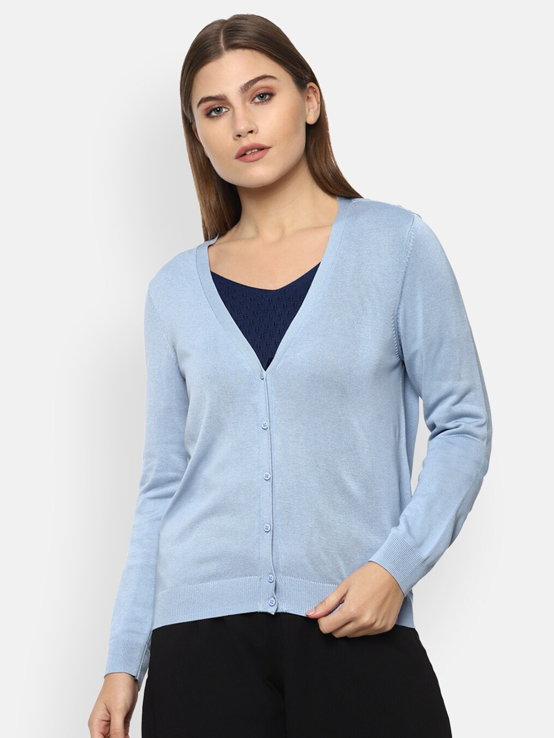 Buy Van Heusen Woman Women Blue Cardigan Sweaters for Women 14977392