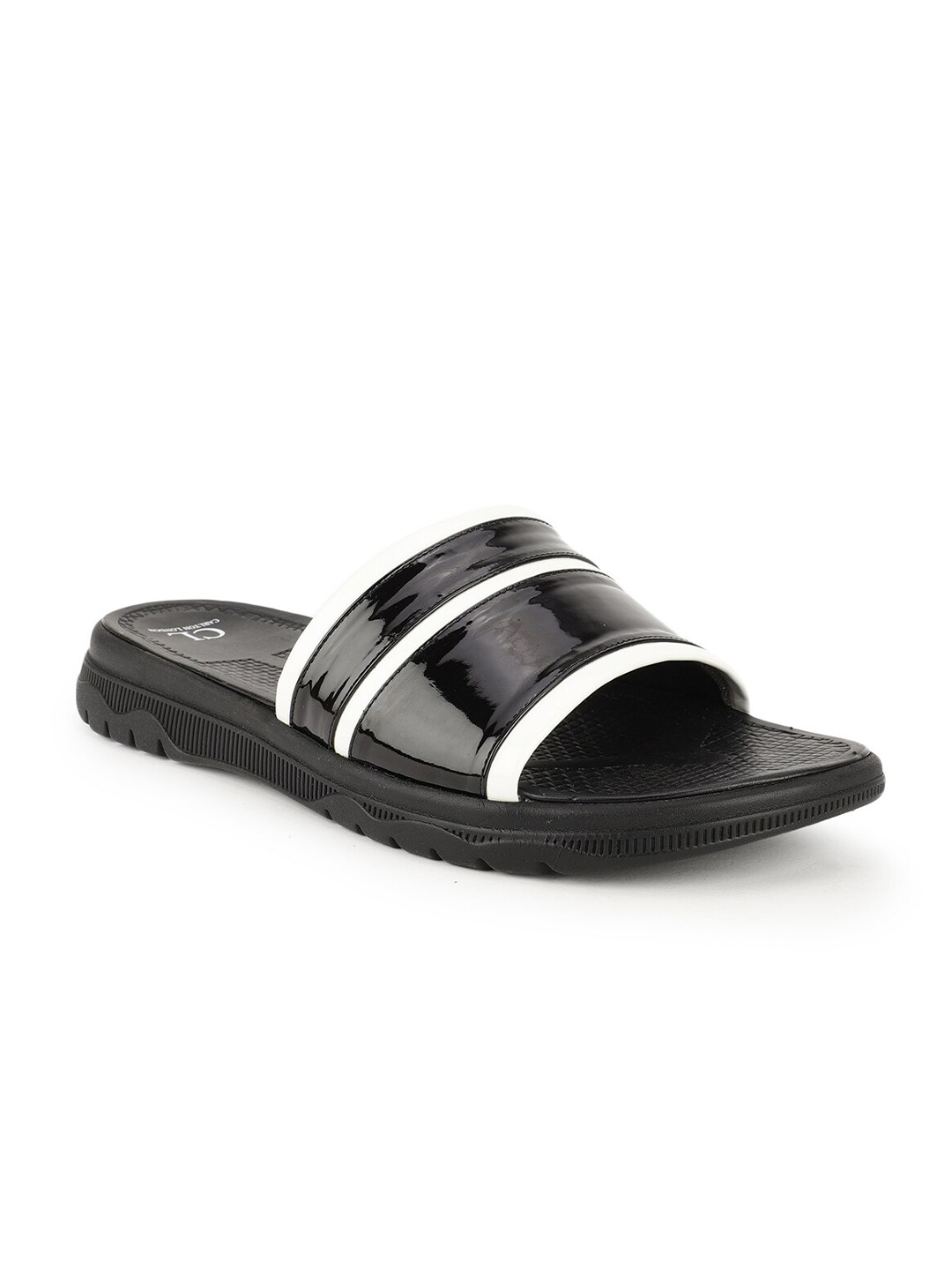 Buy Carlton London Men Black & White Striped Synthetic Sliders - Flip Flops for Men 14981082 