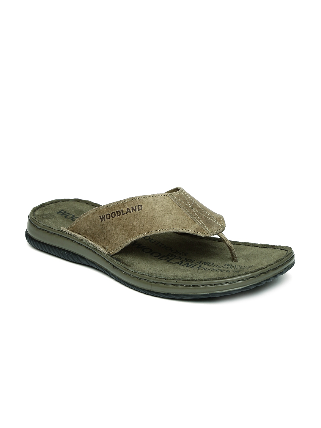woodland men olive green leather sandals