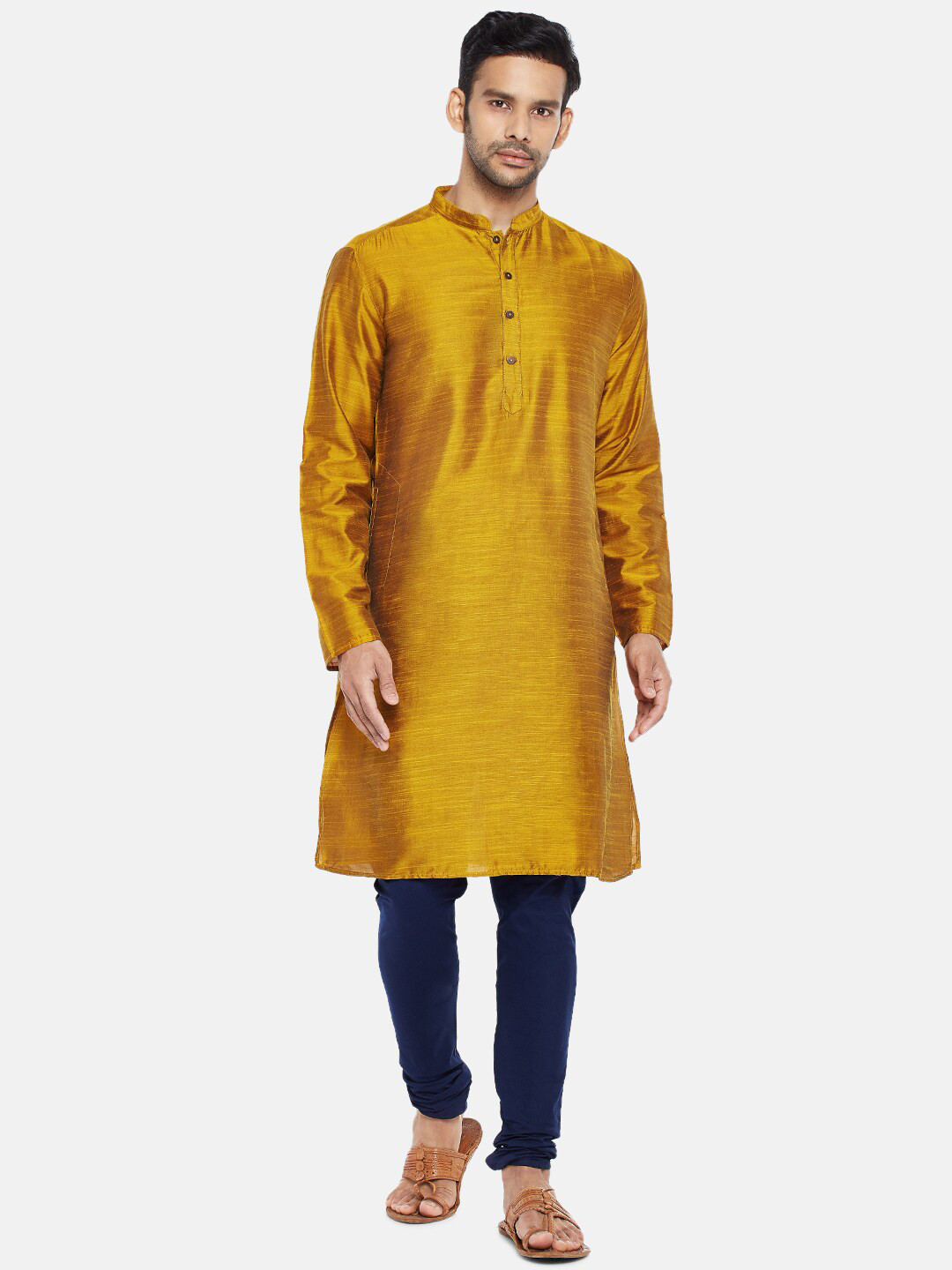 Buy Indus Route By Pantaloons Men Mustard Yellow Woven Design Kurta