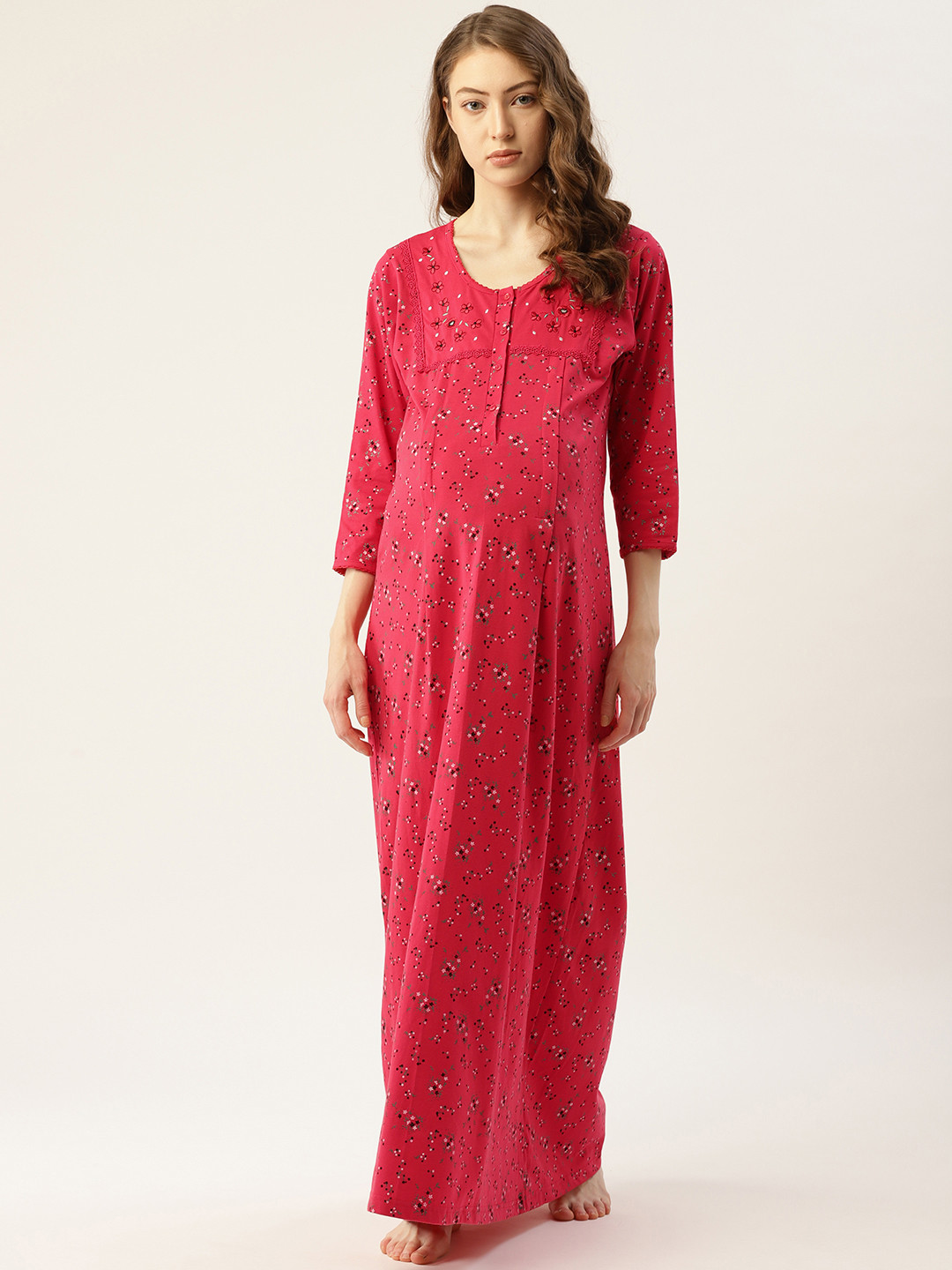 Buy Sweet Dreams Pink & Black Floral Print Maternity Maxi Nightdress - Nightdress for Women 