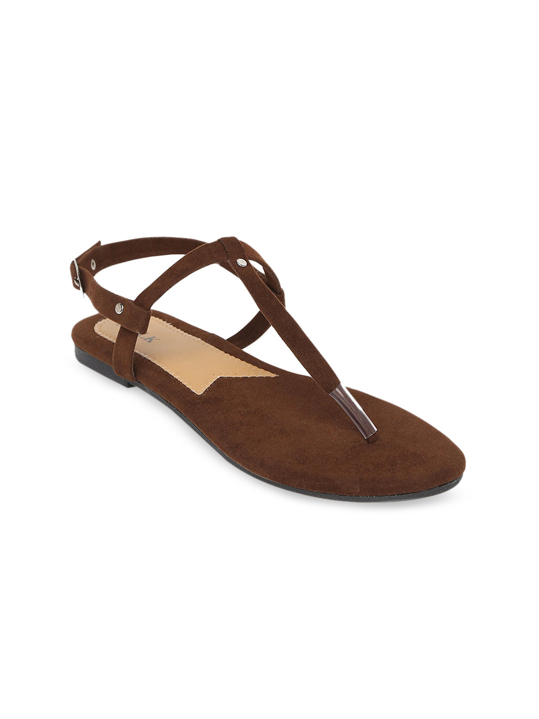 brown t strap flats