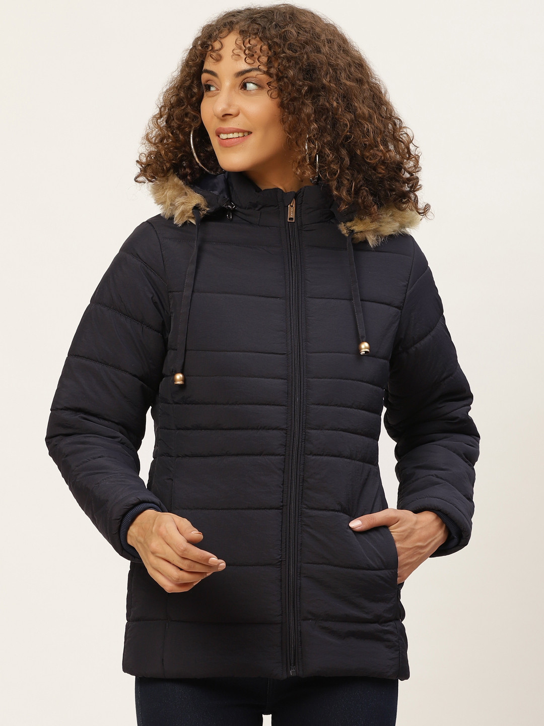 Buy Okane Women Navy Blue Parka Jacket With Detachable Hood Jackets