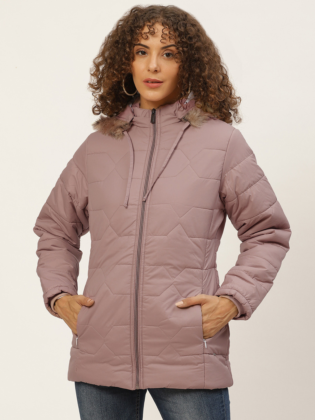 Buy Okane Women Dusty Pink Parka Jacket With Detachable Hood Jackets