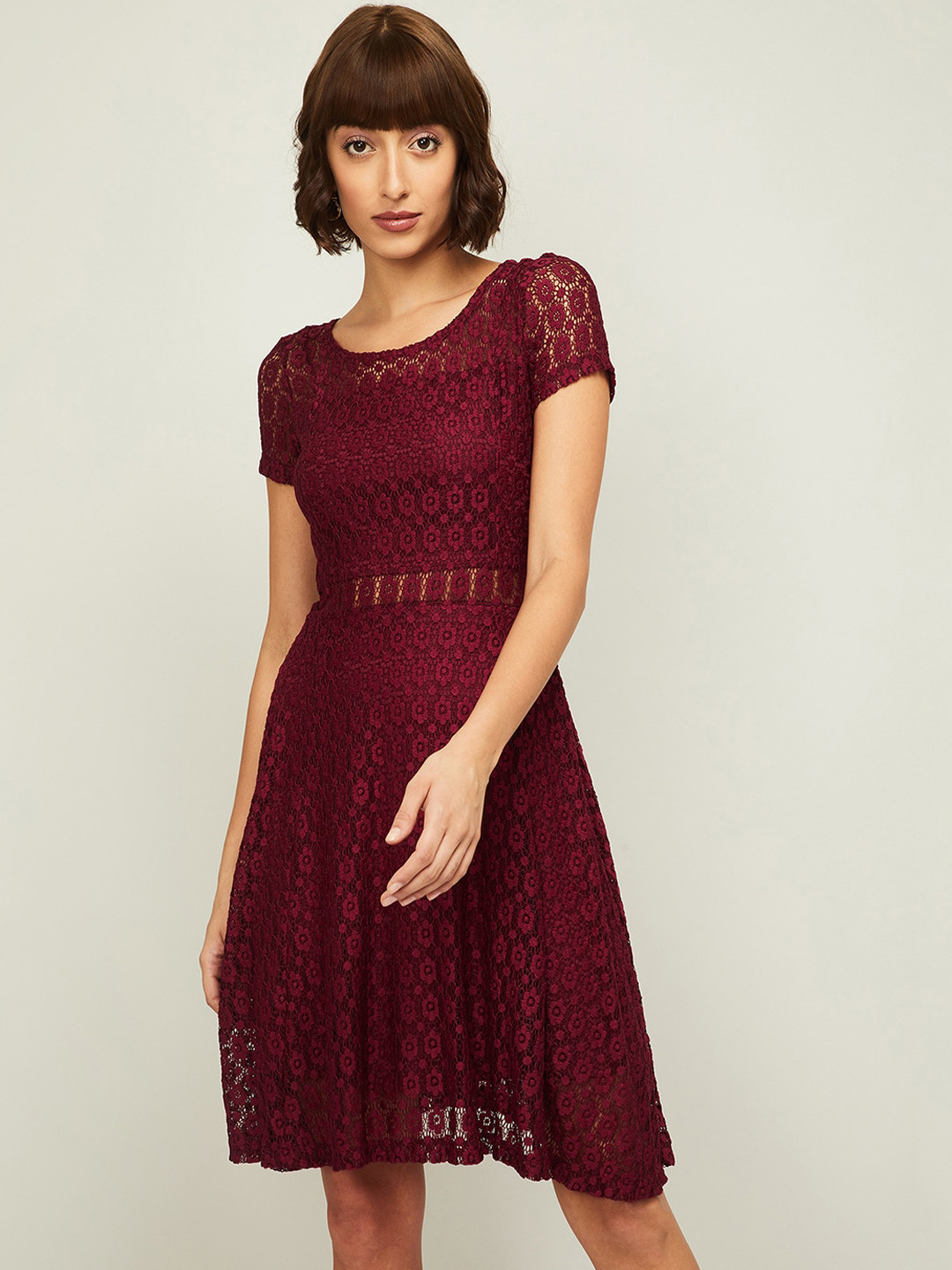 Buy CODE By Lifestyle Burgundy Floral Self Design Semi Sheer Fit ...