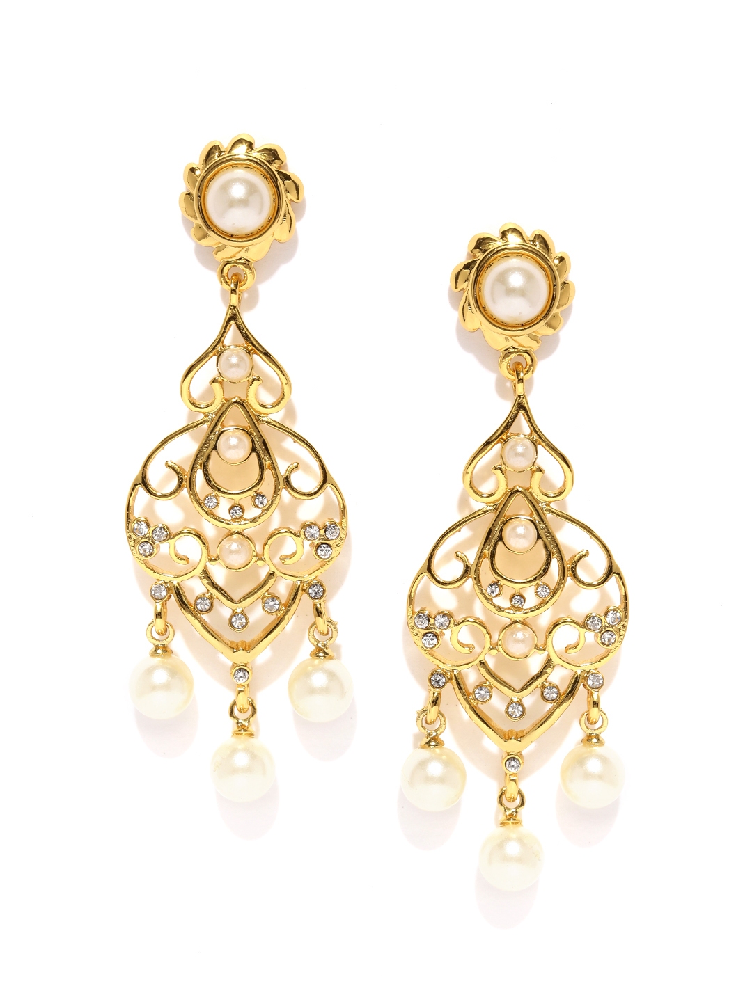 Buy Estelle 24 Carat Gold Plated Stone Studded & Beaded Drop Earrings - Earrings for Women