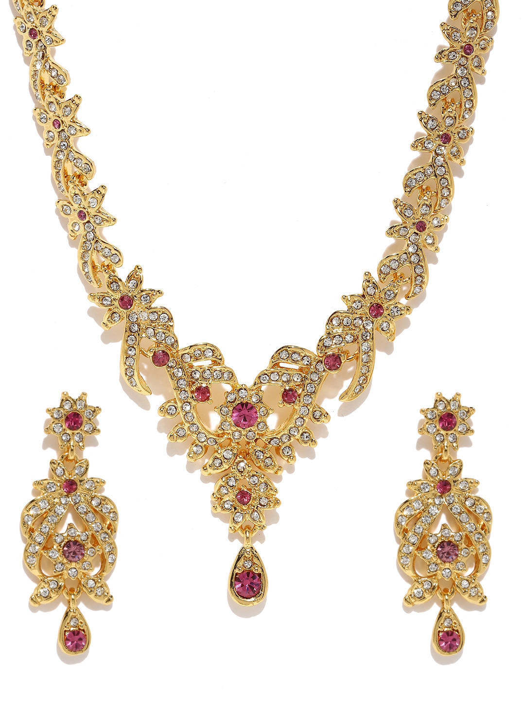 Buy Estelle 24KT Gold Plated Magenta Stone Studded Jewellery Set