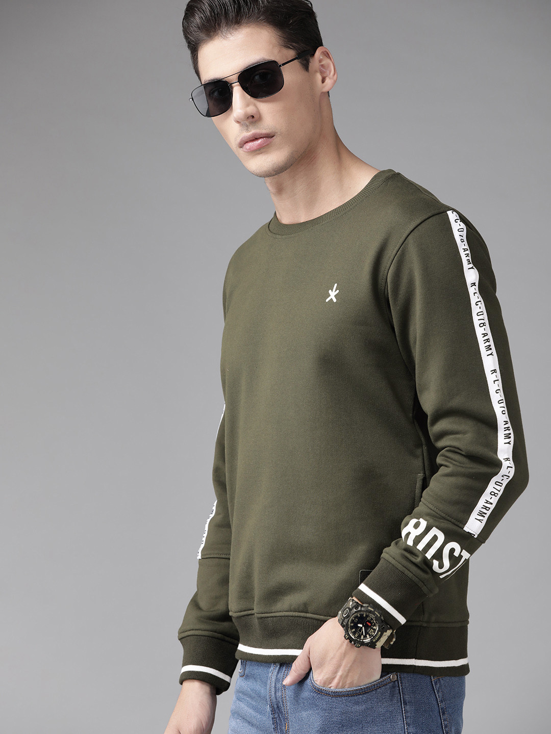 Buy Roadster Men Olive Green Solid Sweatshirt Sweatshirts for Men
