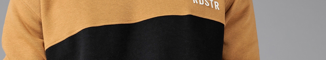 Buy Roadster Men Black & Mustard Yellow Colourblocked Sweatshirt ...