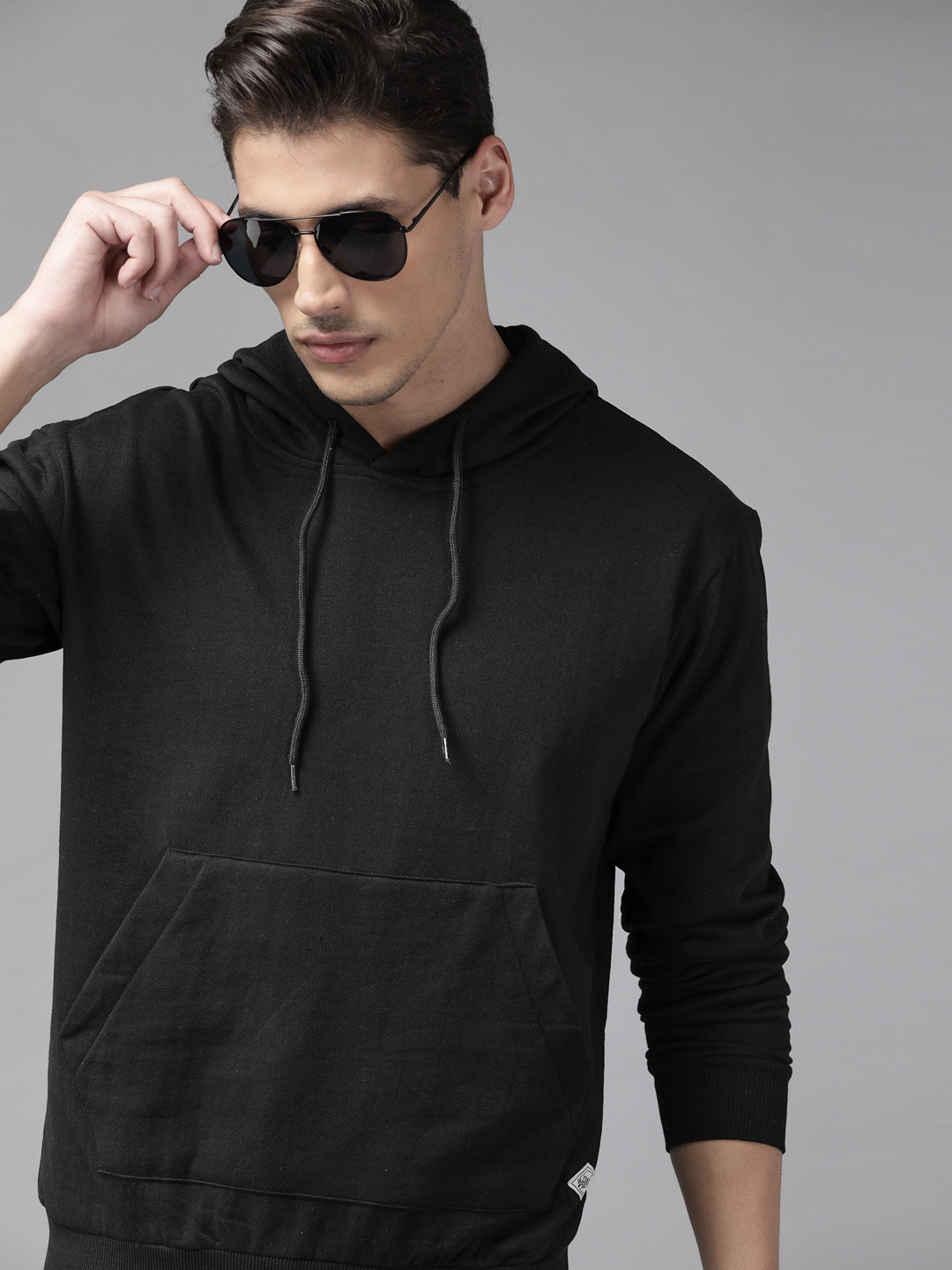 Buy Roadster Men Black Solid Hooded Sweatshirt Sweatshirts for Men