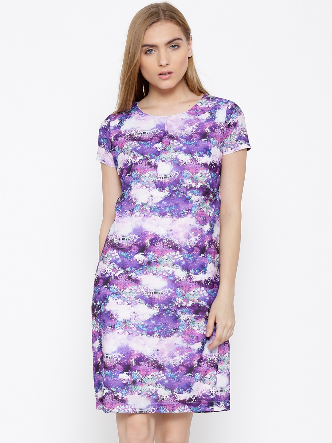 Buy IZABEL LONDON By Pantaloons Women Purple Printed A Line Dress ...