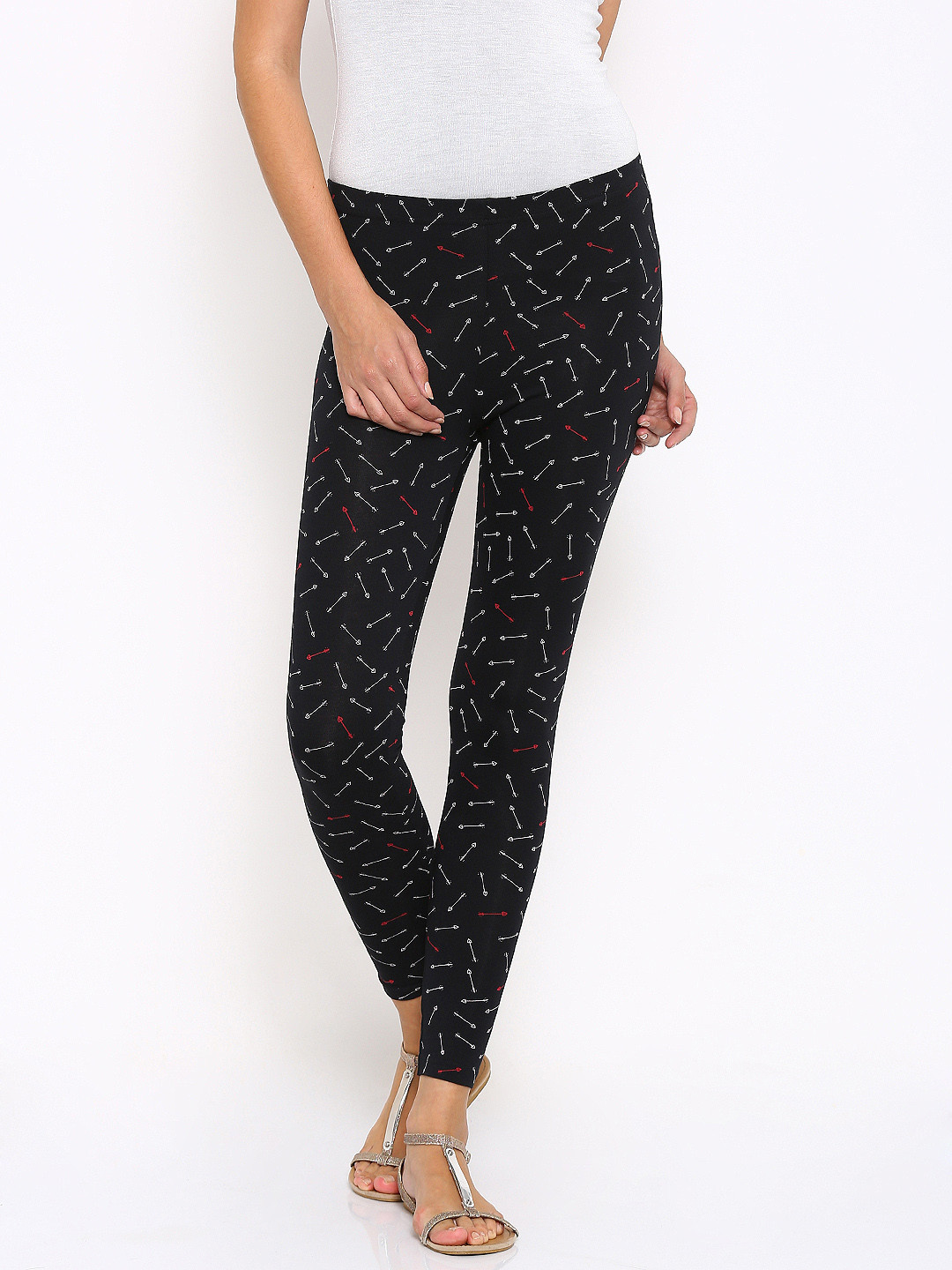 Buy Honey By Pantaloons Black Printed Leggings Leggings for Women