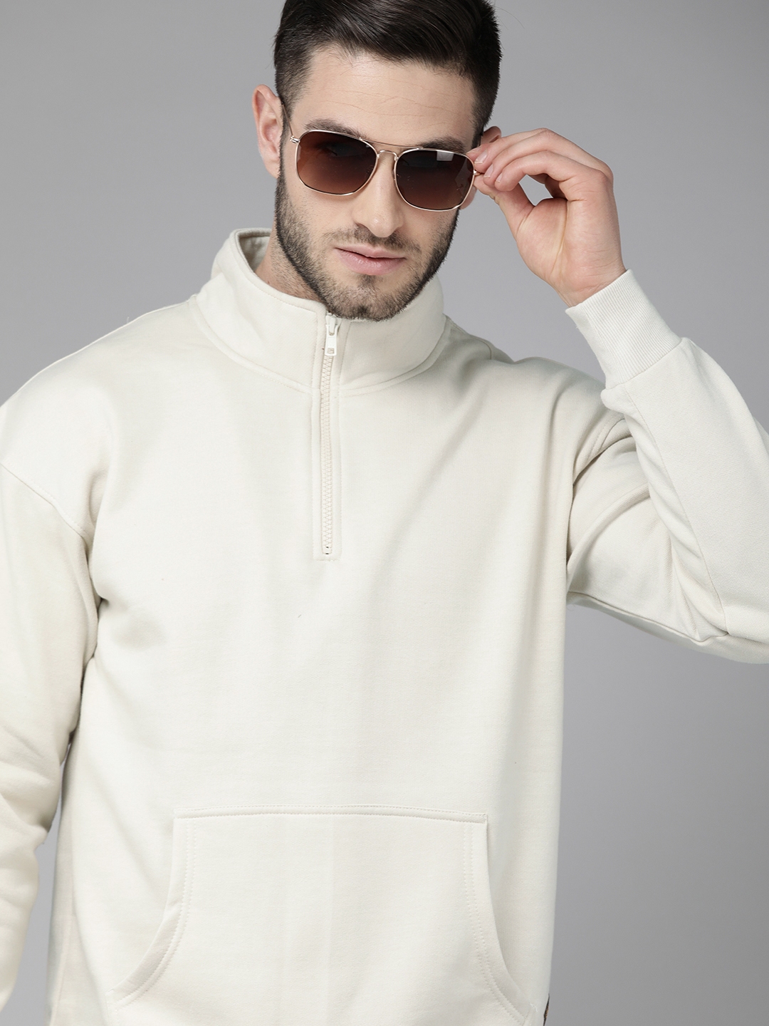 Buy Roadster Men Off White Solid Sweatshirt - Sweatshirts for Men ...