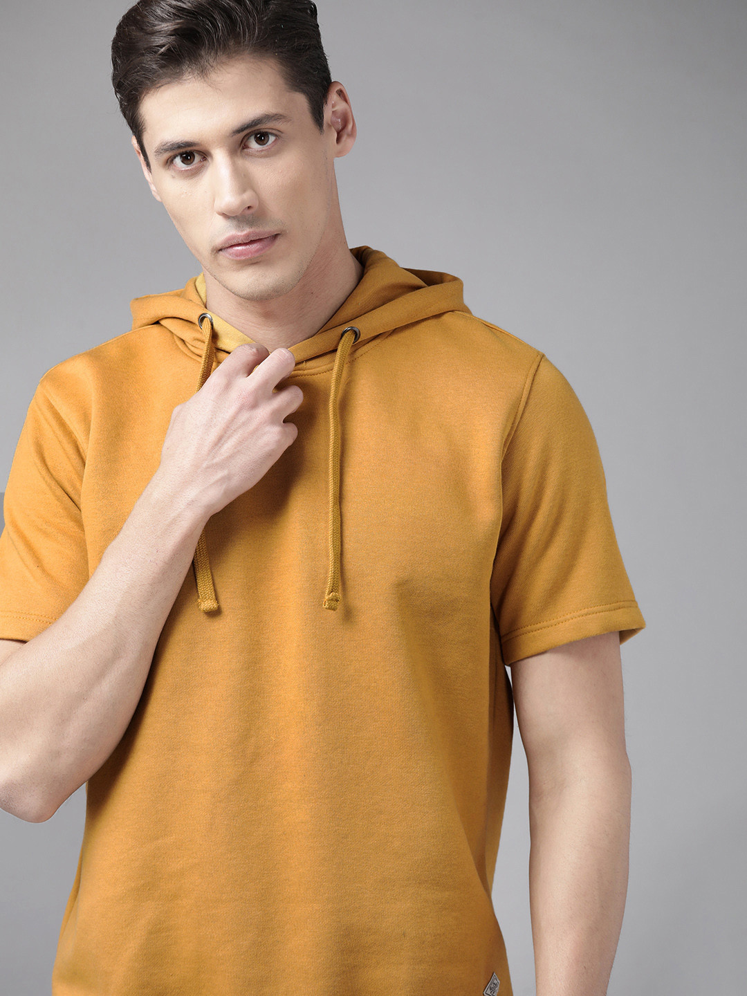 Buy Roadster Men Mustard Yellow Solid Hooded Sweatshirt Sweatshirts