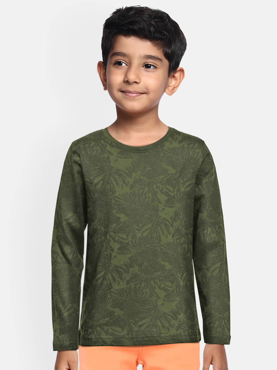 Buy Urbano Juniors Boys Olive Green Floral Printed Slim Fit Outdoor T