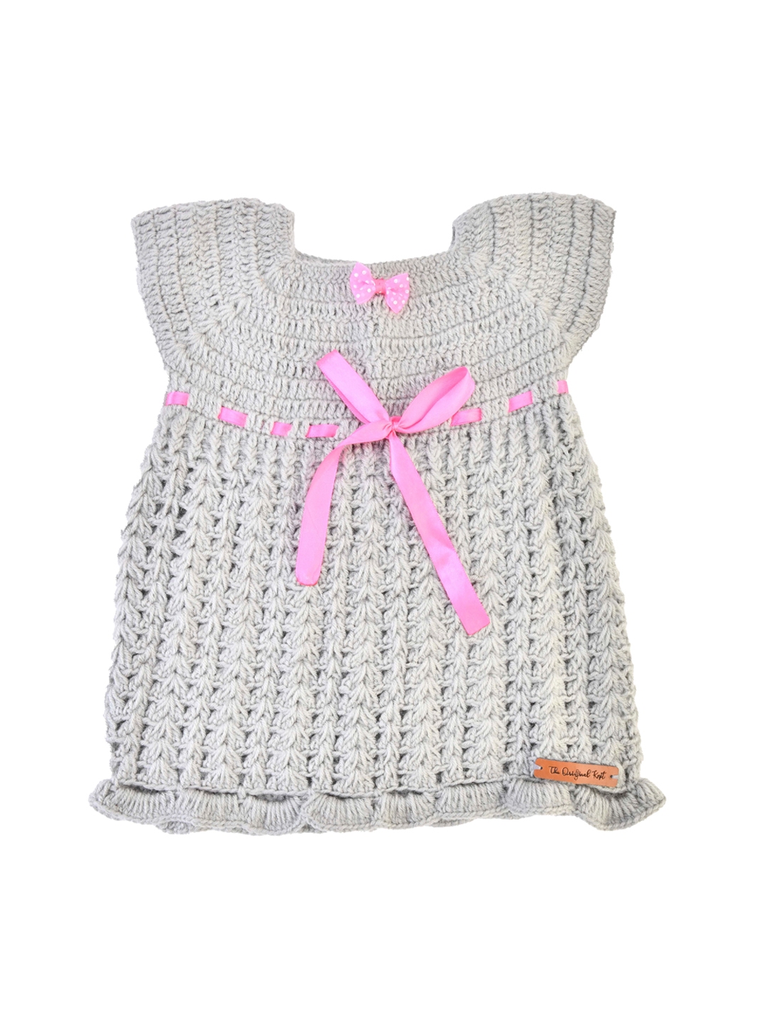 Buy The Original Knit Girls Grey & Pink Handmade Dress - Dresses for ...