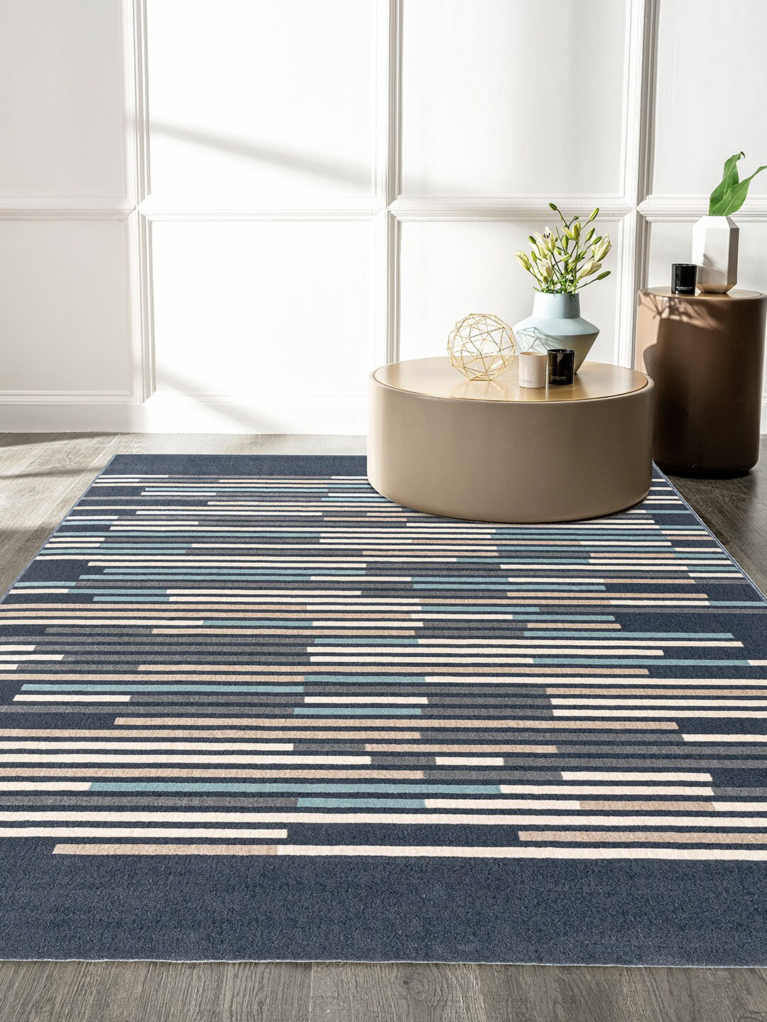 Buy DDecor Navy Blue Striped Capret Carpets for Unisex 14998120 Myntra