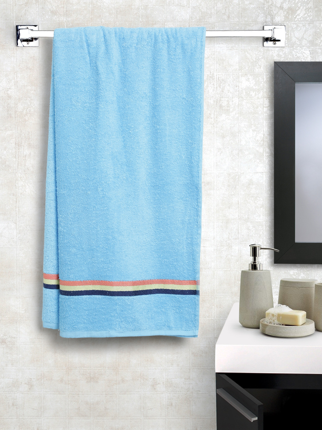 Buy BOMBAY DYEING Turquoise Blue Cotton 380 GSM Bath Towel Bath